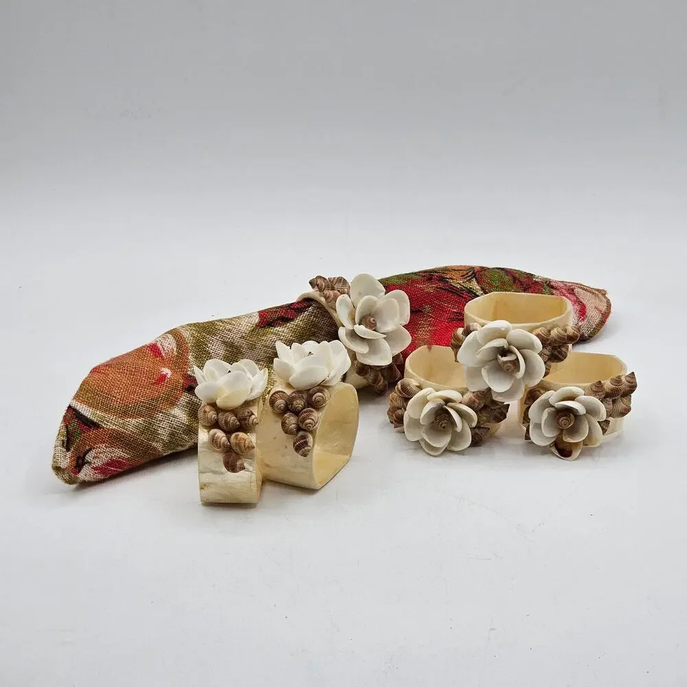 Vintage Capiz Shell Flower Napkin Rings Set of 6